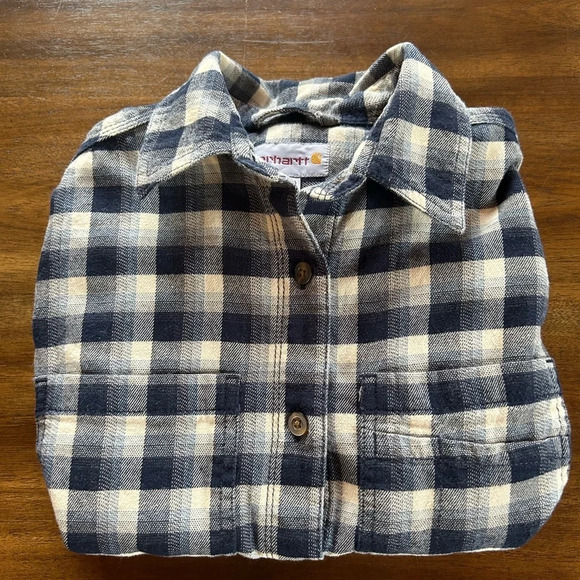 Carhartt Tops - Carhartt Navy blue flannel Women's size XS (0/2)